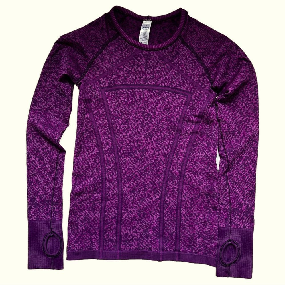 𝅺IVIVVA BY Lululemon pink/purple workout fly knit long sleeve top kids sz 10